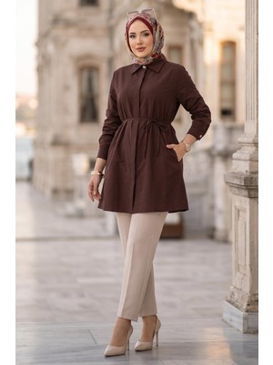 Hafsa Mina Bağlamalı Cepli Tunik Kahverengi HM2911