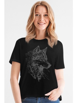 Rock&Roll Kurt Başı Kısa Kollu Siyah Kadın Tshirt