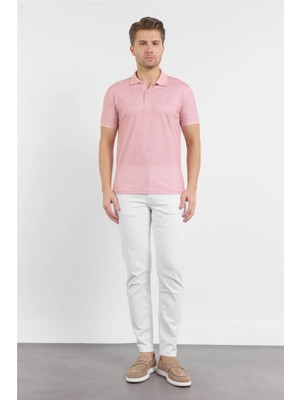 İmza Pudra Kısa Kol Baskılı Pike Polo Yaka Cepsiz Esnek Casual Slim Fit Tişört 1011250153