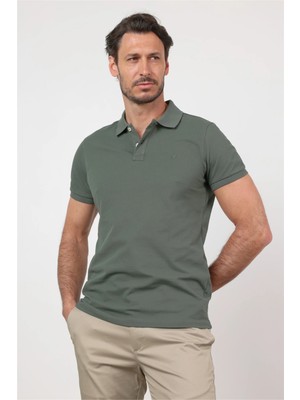 İmza Koyu Haki Polo Yaka Kısa Kol Cepsiz Slim Fit Pamuklu Tişört 1011260154