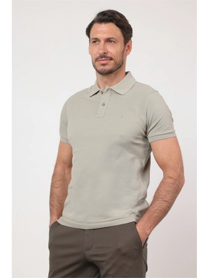 İmza Açık Haki Polo Yaka Kısa Kol Cepsiz Slim Fit Pamuklu Tişört 1011260154