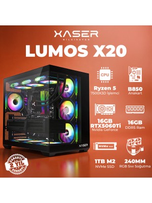 Xaser Lumos X20 Ryzen 5 7500X3D 16GB Ddr5 Ram 1tb M.2 Nvme SSD 16GB RTX5060 Ti Masaüstü Oyuncu Bilgisayarı