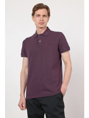 İmza Mürdüm Polo Yaka Kısa Kol Cepsiz Slim Fit Pamuklu Tişört 1011260154