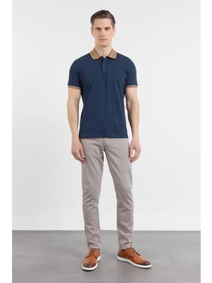 İmza Koyu Lacivert Kısa Kol Düz Pike Polo Yaka Cepsiz Pamuk Casual Slim Fit Tişört 1011250103_200