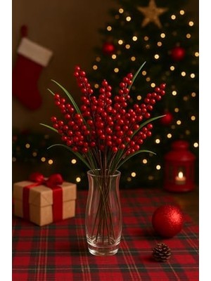 Yapay Çiçek Kırmızı Kokina Demeti Kokina Çiçeği Yılbaşı Süsü Yılbaşı Ağacı Süsü Lüx