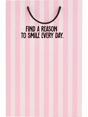4Nio Find A Reason To Smile Every Day Dikey Karton Çanta - Pembe - 38X25 cm
