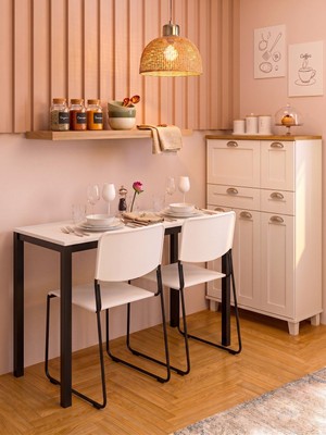 İrem Minimal Beyaz Mutfak Masası – 116X45X75CM | Siyah Metal Profil Ayaklı