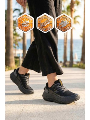 Walkway Siyah Fileli Hafif Esnek Hafızalı Taban Unisex Spor Ayakkabı Flystep G