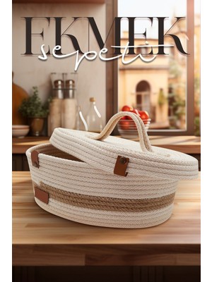 Handanca Jüt Ip Kapaklı Ekmek Sepeti Çok Amaçlı Sepet Gıda Koruyucu Ekmek Kutusu Bej