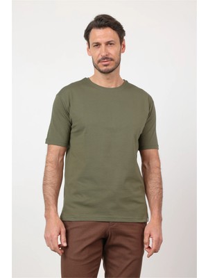 İmza Haki Bisiklet Yaka Kısa Kol Cepsiz Slim Fit Pamuklu Tişört 1011260166