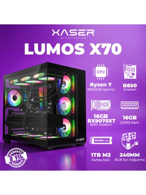 Xaser Lumos X70 Ryzen 7 7800X3D 16GB Ddr5 Ram 1tb M.2 Nvme SSD 16GB RX9070 Xt Masaüstü Oyuncu Bilgisayarı