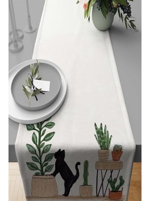 40X140CM Runner Dokuma Leke Tutmaz Premium Tay Tüyü Kumaş Masa Örtüsü Kaktüslü RNR444