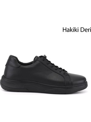 Gönderi(r) Erkek Siyah  Bağcıklı Hakiki Deri Sneaker