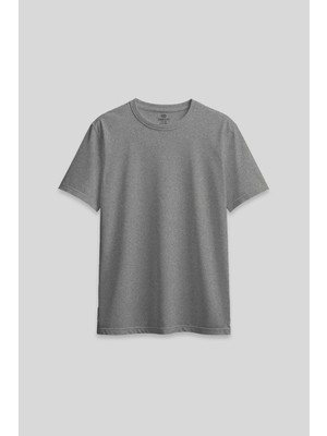 Tommy Life Gri Melanj O Yaka Standart Fit Basic Kadın T-Shirt - 97311