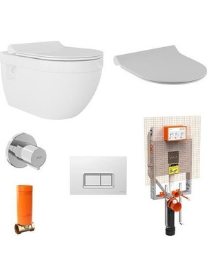 Seramiksan Neon Rim-Out Asma Klozet+Duroplast Kapak+Vitra Gömme Rezervuar Set
