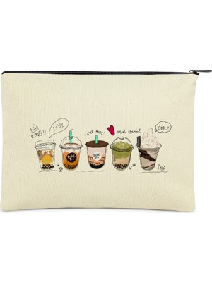 Çınar Bez Çanta Çınar Coffee Cup Baskılı Clutch Bez Çanta Krem Renk 220 gr Kanvas 25X17 cm Şık Tasarım