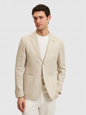 Cacharel Erkek Bej Slim Fit Keten Karışımlı Ceket 50264773-VR011