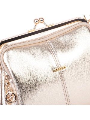 Nas Bag Burslu Klipsli Vintage Omuz ve Çapraz Çanta (23X20 cm Ebatlarındadır) Gold