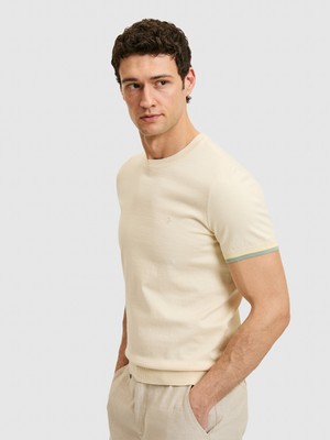 Cacharel Erkek Ekru Slim Fit %100 Pamuk Bisiklet Yaka Triko T-Shirt 50300809-VR019