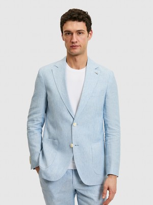 Cacharel Açık Mavi Slim Fit %100 Keten Mikro Desen Mono Yaka Ceket 50324476 VR003