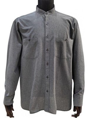 Akıncı Tekstil Hakim Yaka 2 Cepli Kışlık Gri Gömlek