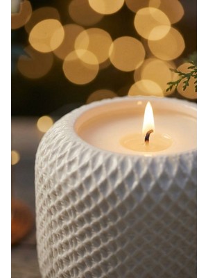 Aceleyolla Luxury Geometrik Dokulu Beton Mum Minimal Dekoratif El Yapımı Beyaz