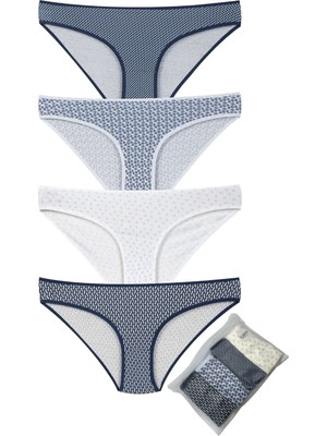 Eslara Kadın 4'lü Paket Pamuklu Desenli Bikini Külot Seti - Marin Serisi
