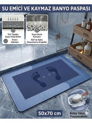 Sihirli Mop Su Emici Banyo Paspası Kaymaz Tabanlı Su Emici Yapı 50 x 70 cm  Kare