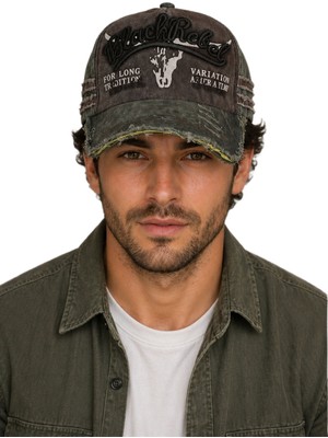 Erkek Vintage Eskitme Şapka Black Rebel Nakışlı Ayarlanabilir Tokalı Baseball Cap
