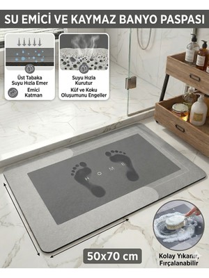 Su Emici Banyo Paspası Kaymaz Tabanlı Su Emici Yapı 50 x 70 cm  Kare