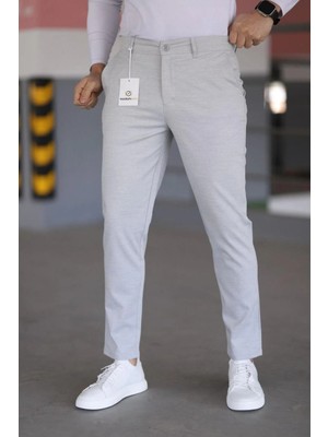 Ser Joven Erkek Açık Gri Slim Fit Likralı Armür Desenli Casual Pantolon