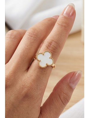 Aurrari Altın Kaplama Beyaz Yonca Yüzük Ayarlanabilir