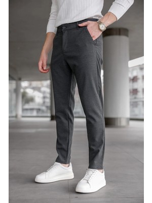 Modamesto Erkek Antrasit Slim Fit Likralı Armür Desenli Casual Pantolon