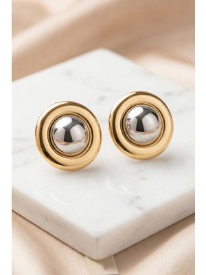 Aurrari Gold ve Silver Düğme Hafif Küpe