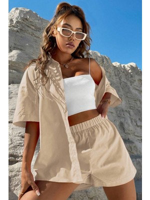 Cool Tarz Kadın Oversize Gömlek Şort Takım Yazlık 2’li Kombin Rahat Kesim