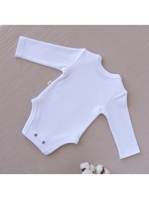 Mimu Baby %100 Pamuk Interlok Zarf Yaka Uzun Kollu Zıbın- Beyaz