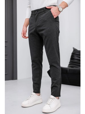 Ser Joven Erkek Antrasit Slim Fit Likralı Armür Desenli Casual Pantolon