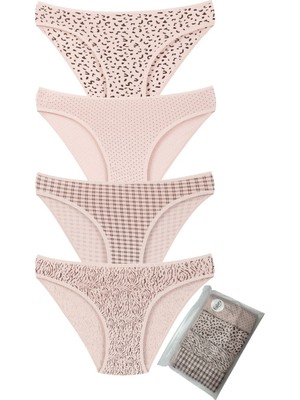 Eslara Kadın 4'lü Paket Pamuklu Karma Desenli Bikini Külot Seti - Nude Serisi