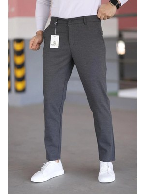 Modamesto Erkek Antrasit Slim Fit Likralı Armür Desenli Casual Pantolon