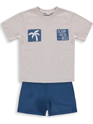 Civil Boys Ocean Freash Sırt Basklı 2-5 Yaş Takım - Taş Rengi-Petrol