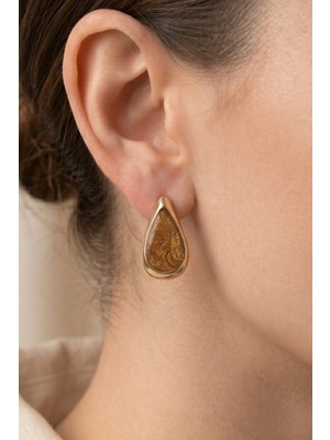 Aurrari Gold Kahve Mineli Damla Küpe