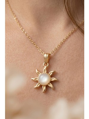 Aurrari Gold Kedi Gözü Taşlı Güneş Kolye