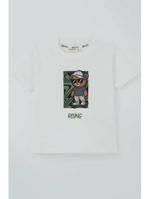 Breeze Erkek Çocuk Tişört Havalı Sokak Kaykaycısı Ayıcık 2-6 Yaş, Ekru