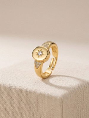 Aurrari Gold Zirkon Taşlı Kuzey Yıldız Yüzük Ayarlanabilir