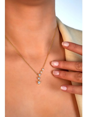 Sunshine 925 Ayar Gümüş Gold Kaplama Süzme Kalp V Gümüş Kolye