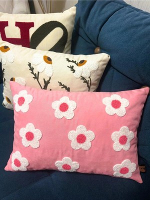 Hd Home Collection Keten Kumaş 35*50 Papatya Desen Punch Kırlent Kılıfı (Panç)