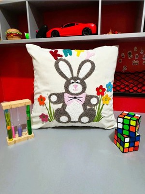 Hd Home Collection Ayıcık Desen Işlemeli, Aplikeli, Keten Punch Kırlent Kılıfı (43*43 Cm)