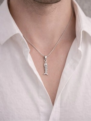 Betonique Stone Gümüş Rengi Balık Model Kadın, Erkek Unisex Kolye