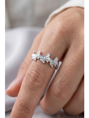 Aurrari Silver Zirkon Taşlı Beyaz Kelebek Çelik Yüzük