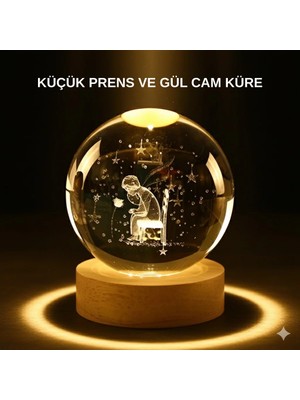 GIGA Küçük Prens Işıklı Küre Lamba Ahşap Taban Büyük Boy Hediyelik